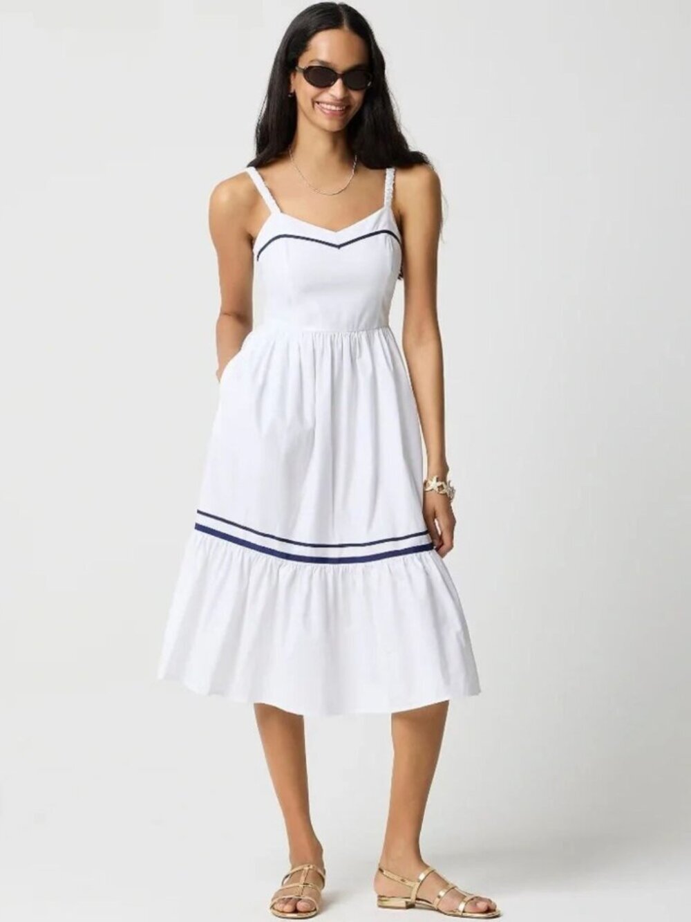 J. Crew Contrast Trim White Blue Corset Midi Dress Size 4 - 36551